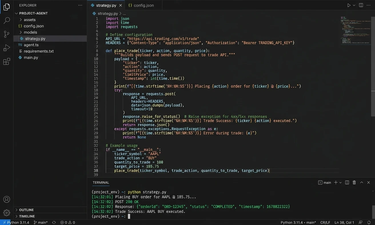 A code editor with a script that posts an order to a webhook