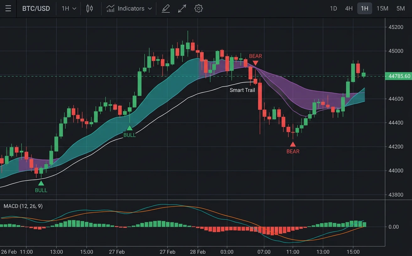 A TradingView chart with LuxAlgo bullish and bearish signals